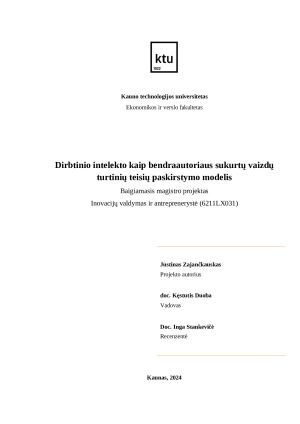 Dirbtinio intelekto kaip bendraautoriaus sukurtų vaizdų turtinių teisių paskirstymo modelis. Paveikslėlis 2