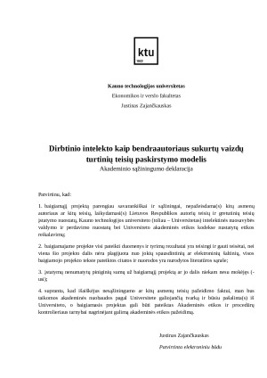 Dirbtinio intelekto kaip bendraautoriaus sukurtų vaizdų turtinių teisių paskirstymo modelis. Paveikslėlis 3