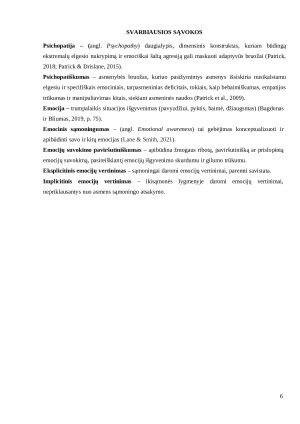 Psichopatijai būdingų emocinio funkcionavimo ypatumų analizė nuteistų vyrų imtyje. Paveikslėlis 6