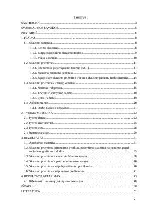 Onkologinių pacientų skausmo ir emocinės būklės sąsajos su skausmo priėmimu. Paveikslėlis 2