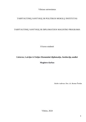 Lietuvos, Latvijos ir Estijos Ekonominė diplomatija. Institucijų analizė