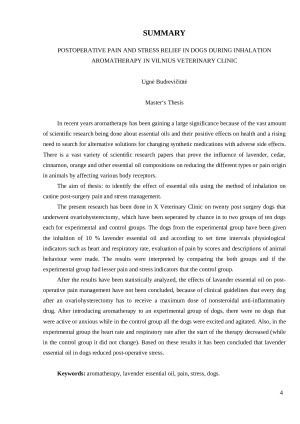 Pooperacinio skausmo ir streso mažinimas šunims taikant inhaliacinę aromaterapiją X veterinarijos klinikoje. Paveikslėlis 4