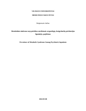 Metabolinio sindromo tarp psichikos sutrikimais sergančiųjų, besigydančių psichiatrijos ligoninėje, paplitimas