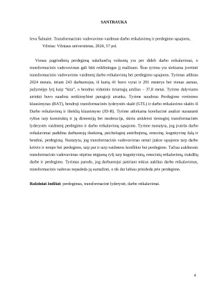 Transformacinio vadovavimo vaidmuo darbo reikalavimų ir perdegimo sąsajoms. Paveikslėlis 4