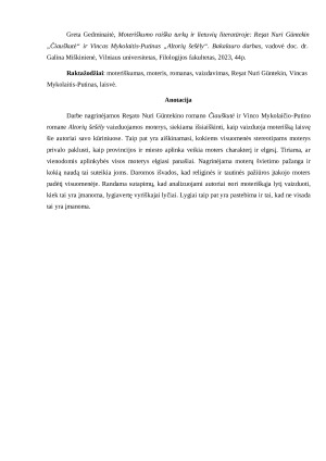 Moters vaizdavimas turkų ir lietuvių literatūroje Reşato Nuri Güntekino Čiauškutė ir Vinco Mykolaičio-Putino Altorių šešėly. Paveikslėlis 2