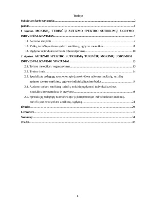 AUTIZMO SPEKTRO SUTRIKIMŲ TURINČIŲ MOKINIŲ UGDYMOSI INDIVIDUALIZAVIMAS SPECIALIOSIOSE PAMOKOSE IR PRATYBOSE. Paveikslėlis 4