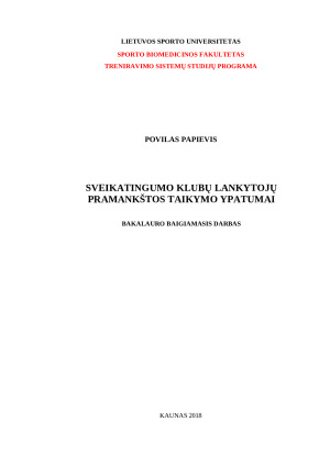 SVEIKATINGUMO KLUBŲ LANKYTOJŲ PRAMANKŠTOS TAIKYMO YPATUMAI