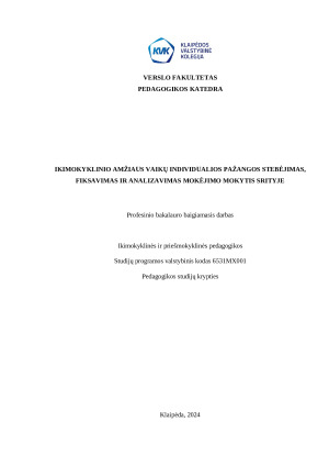 IKIMOKYKLINIO AMŽIAUS VAIKŲ INDIVIDUALIOS PAŽANGOS STEBĖJIMAS, FIKSAVIMAS IR ANALIZAVIMAS MOKĖJIMO MOKYTIS SRITYJE. Paveikslėlis 1