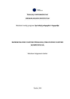 IKIMOKYKLINIO UGDYMO PEDAGOGŲ INKLIUZINIO UGDYMO KOMPETENCIJA