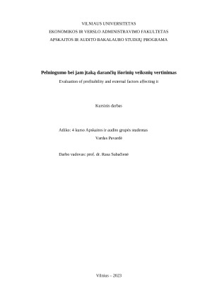 Pelningumo bei jam įtaką darančių išorinių veiksnių vertinimas