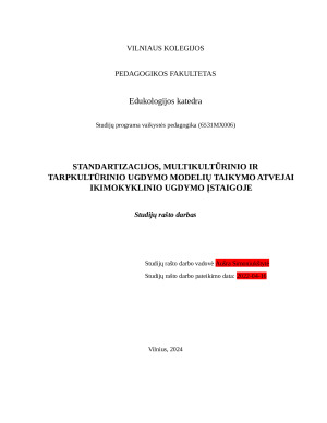 STANDARTIZACIJOS, MULTIKULTŪRINIO IR TARPKULTŪRINIO UGDYMO MODELIŲ TAIKYMO ATVEJAI IKIMOKYKLINIO UGDYMO ĮSTAIGOJE