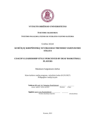 KURČIŲJŲ KREPŠININKŲ SUVOKIAMAS TRENERIO VADOVAVIMO STILIUS. Paveikslėlis 1
