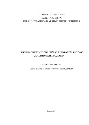 LEKSIKOS AKTUALIZACIJA AUŠROS ŠNEIDERYTĖS KNYGOJE „PO TAMSOS ATEINA... LAPĖ“. Paveikslėlis 1