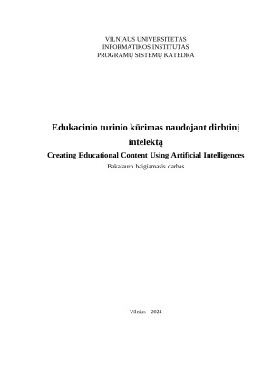 Edukacinio turinio kūrimas naudojant dirbtinį intelektą