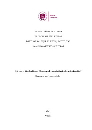 Kūrėjas ir kūryba Karen Blixen apsakymų rinkinyje „Lemties istorijos“. Paveikslėlis 1