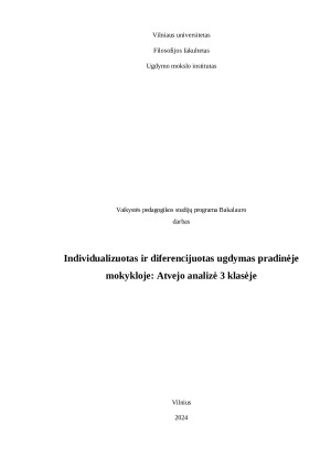 Individualizuotas ir diferencijuotas ugdymas pradinėje mokykloje Atvejo analizė 3 klasėje. Paveikslėlis 1