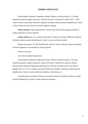 Pilateso metodo poveikis 12-18 metų moksleivių apatinės nugaros dalies skausmui, liemens ištvermei ir lankstumui. Paveikslėlis 2