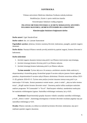 Pilateso metodo poveikis 12-18 metų moksleivių apatinės nugaros dalies skausmui, liemens ištvermei ir lankstumui. Paveikslėlis 5