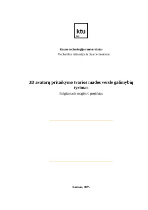 3D avatarų pritaikymo tvarios mados versle galimybių tyrimas