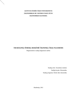 TIESIOGINIŲ IŠMOKŲ REIKŠMĖ ŪKININKŲ ŪKIŲ PAJAMOMS