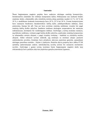 Emulsijų iš eterinių aliejų ir modifikuoto krakmolo paruošimas bei taikymas. Paveikslėlis 2