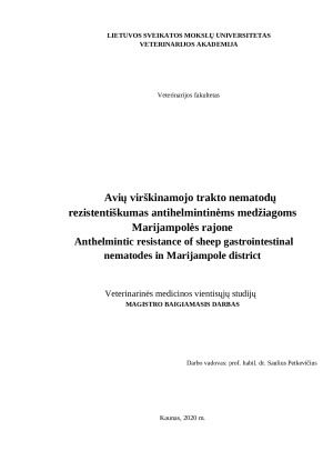 Avių virškinamojo trakto nematodų rezistentiškumas antihelmintinėms medžiagoms Marijampolės rajone