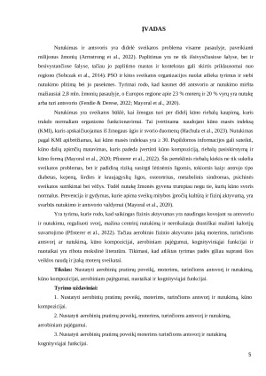 AEROBINIŲ PRATIMŲ POVEIKIS, MOTERŲ, TURINČIŲ ANTSVORĮ IR NUTUKIMĄ, KŪNO KOMPOZICIJAI, AEROBINIAM PAJĖGUMUI, NUOTAIKAI IR KONGNITYVIĄJAI FUNKCIJAI. Paveikslėlis 5