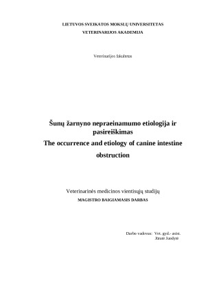 Šunų žarnyno nepraeinamumo etiologija ir pasireiškimas