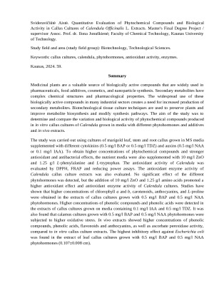 Vaistinės medetkos (lot. Calendula officinalis L.) kaliaus kultūrų ekstraktų kiekybinis fitocheminių junginių ir biologinio aktyvumo įvertinimas. Paveikslėlis 3