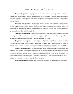 RYŠYS TARP JAUNŲ SUAUGUSIŲJŲ SUBJEKTYVIOS GEROVĖS, STRESO ĮVEIKOS STRATEGIJŲ BEI SAVO SVEIKATOS VERTINIMO. Paveikslėlis 8