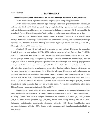 Kolostomos padarymo ir panaikinimo, darant Hartmano tipo operacijas, artimieji rezultatai. Paveikslėlis 3