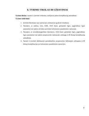 Kolostomos padarymo ir panaikinimo, darant Hartmano tipo operacijas, artimieji rezultatai. Paveikslėlis 9