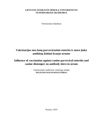 Vakcinacijos nuo šunų parvovirusinio enterito ir maro įtaka antikūnų kiekiui kraujo serume