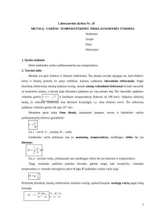 Metalų varžos temperatūrinės priklausomybės tyrimas. Paveikslėlis 1