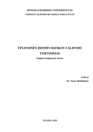 FINANSINĖS ĮMONĖS RIZIKOS VALDYMO VERTINIMAS