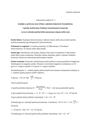 Ląstelių skaičiavimas Neubauer hemocitometro kameroje.