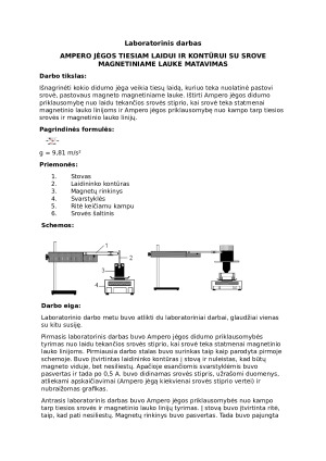 AMPERO JĖGOS TIESIAM LAIDUI IR KONTŪRUI SU SROVE MAGNETINIAME LAUKE MATAVIMAS. Paveikslėlis 1