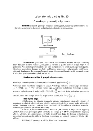 Giroskopo precesijos tyrimas. Paveikslėlis 1
