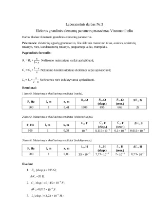 Elektros grandinės elementų parametrų matavimas Vitstono tilteliu