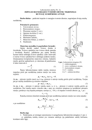 IMPULSO IR ENERGIJOS TVERMĖS DĖSNIŲ TIKRINIMAS. Paveikslėlis 1