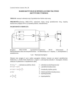 RADIOAKTYVIOJO β SPINDULIAVIMO ŠALTINIO AKTYVUMO TYRIMAS