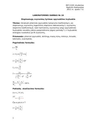 Slopinamųjų svyravimų tyrimas spyruokline švytuokle. Paveikslėlis 1