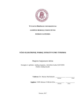 VĖJO ELEKTRINIŲ PARKŲ EFEKTYVUMO TYRIMAI