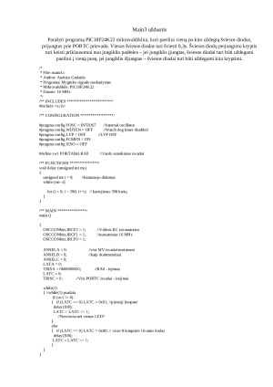 Mikroprocesoriai. Antras praktinis darbas. Programa sukurta su MPLAB X IDE Main. Paveikslėlis 5