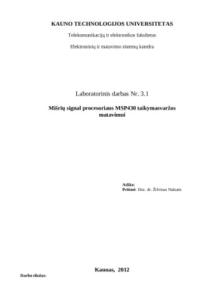 Mišrių signalų procesoriaus MSP430 taikymas varžos matavimams