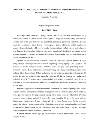 Pieninių galvijų ligų po apsiveršiavimo monitoringas naudojantis bandos valdymo programa. Paveikslėlis 3