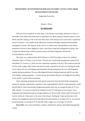 Pieninių galvijų ligų po apsiveršiavimo monitoringas naudojantis bandos valdymo programa. Paveikslėlis 4