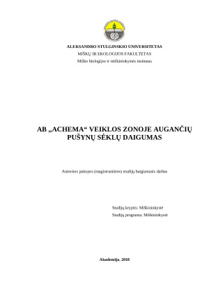 AB ,,ACHEMA“ VEIKLOS ZONOJE AUGANČIŲ PUŠYNŲ SĖKLŲ DAIGUMAS. Paveikslėlis 1