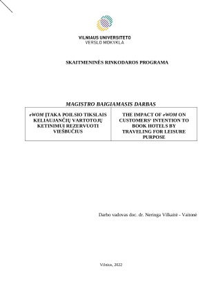 eWOM ĮTAKA POILSIO TIKSLAIS KELIAUJANČIŲ VARTOTOJŲ KETINIMUI REZERVUOTI VIEŠBUČIUS. Paveikslėlis 1