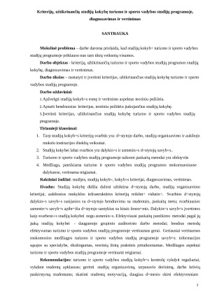 Kriterijų, užtikrinančių studijų kokybę turizmo ir sporto vadybos studijų programoje, diagnozavimas ir vertinimas. Paveikslėlis 3